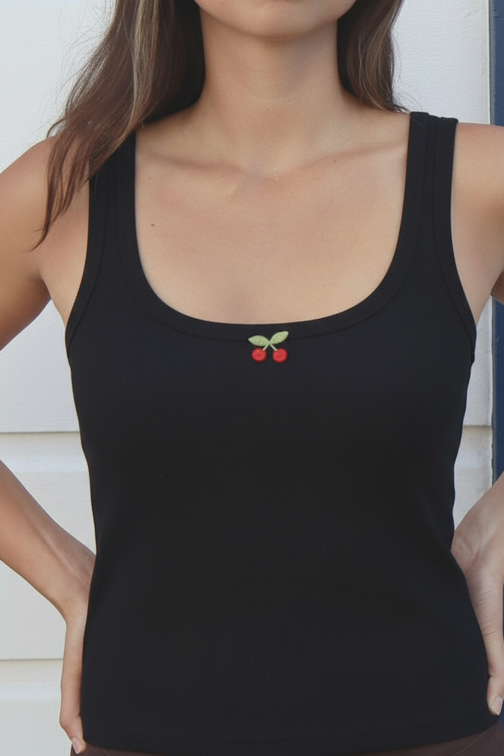 The Cherry Crop Tank in Black Licorice