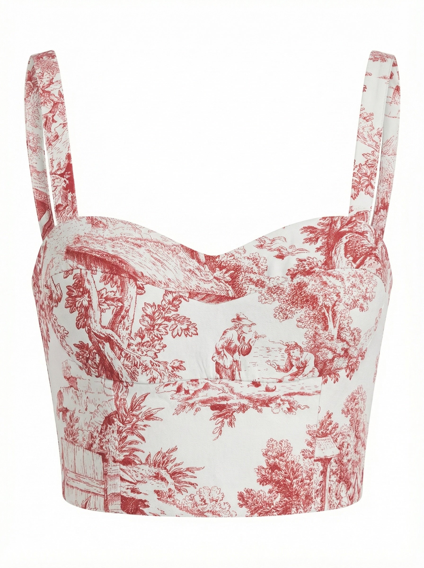 Red and white patterned crop top on a white background