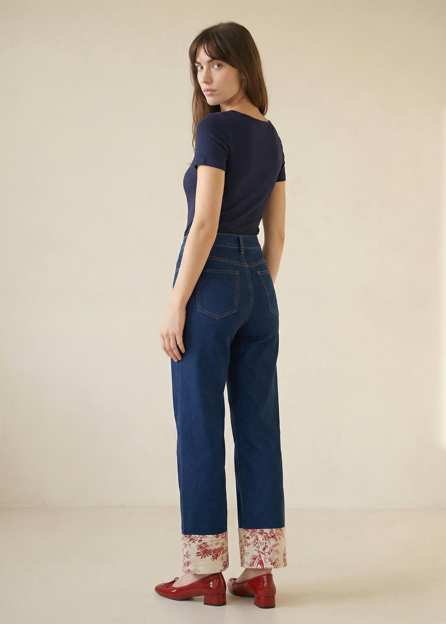 The Wide Leg Jean in Cherry Toile