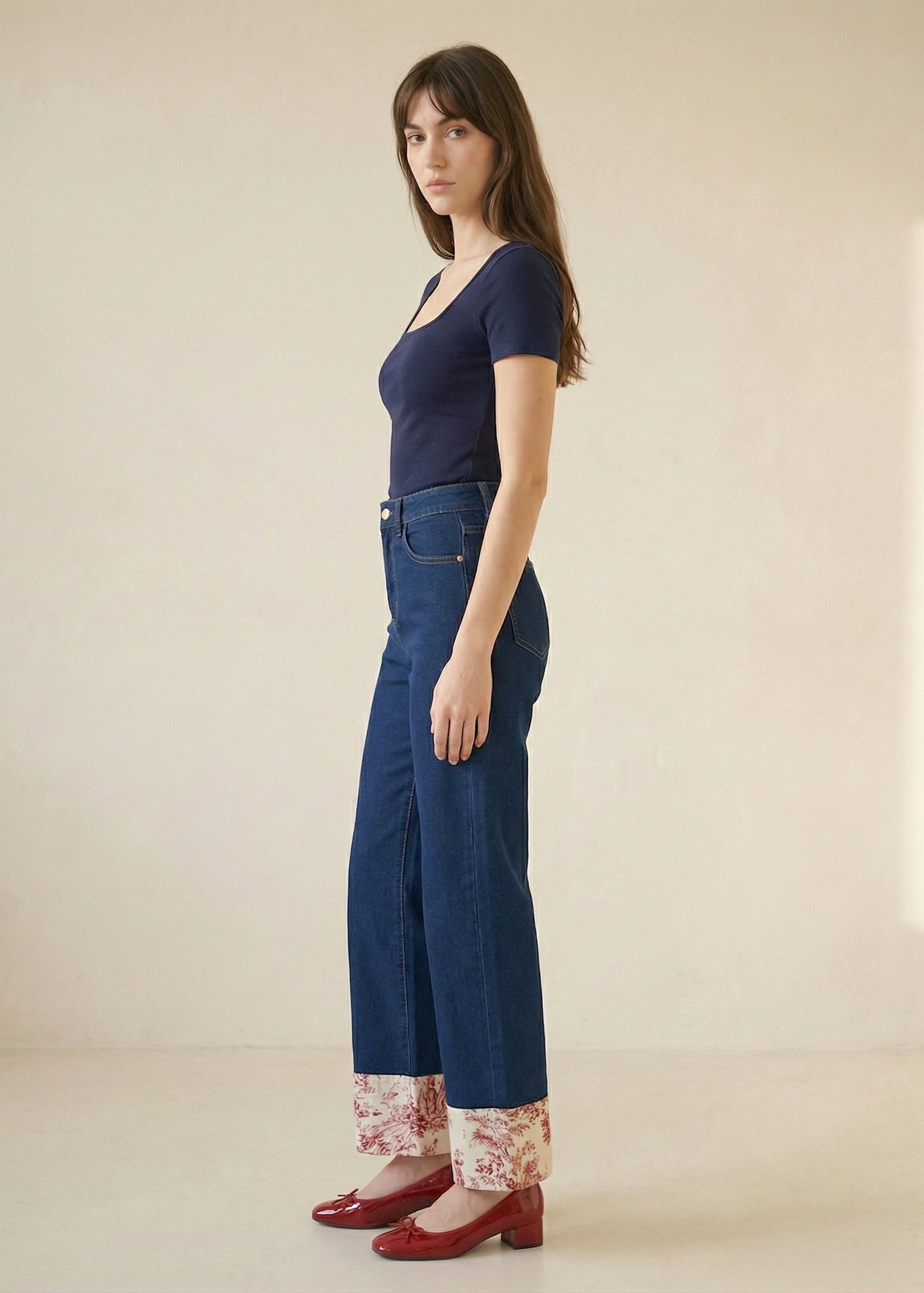The Wide Leg Jean in Cherry Toile